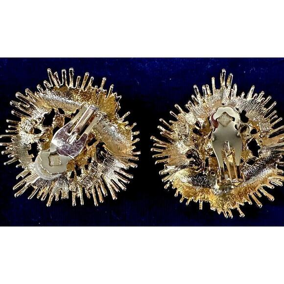 RARE Massive LES BERNARD Signed Anemone FLOWER 2” Modernist Earrings Couture - Picture 4 of 6